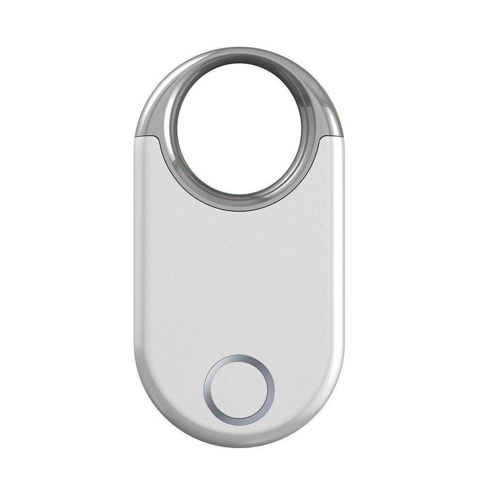Black and white GPS anti-loss tracking device showing compact 55.1mm size with USB charging port