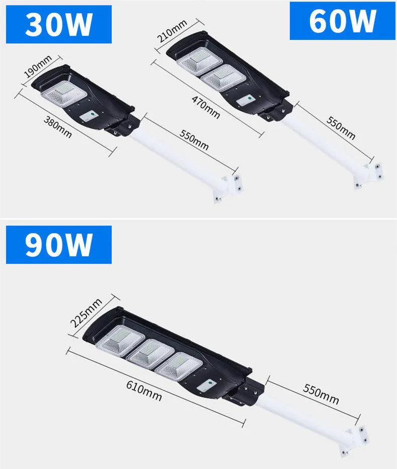 Integrated solar street light with LED illumination for outdoor household and garden use