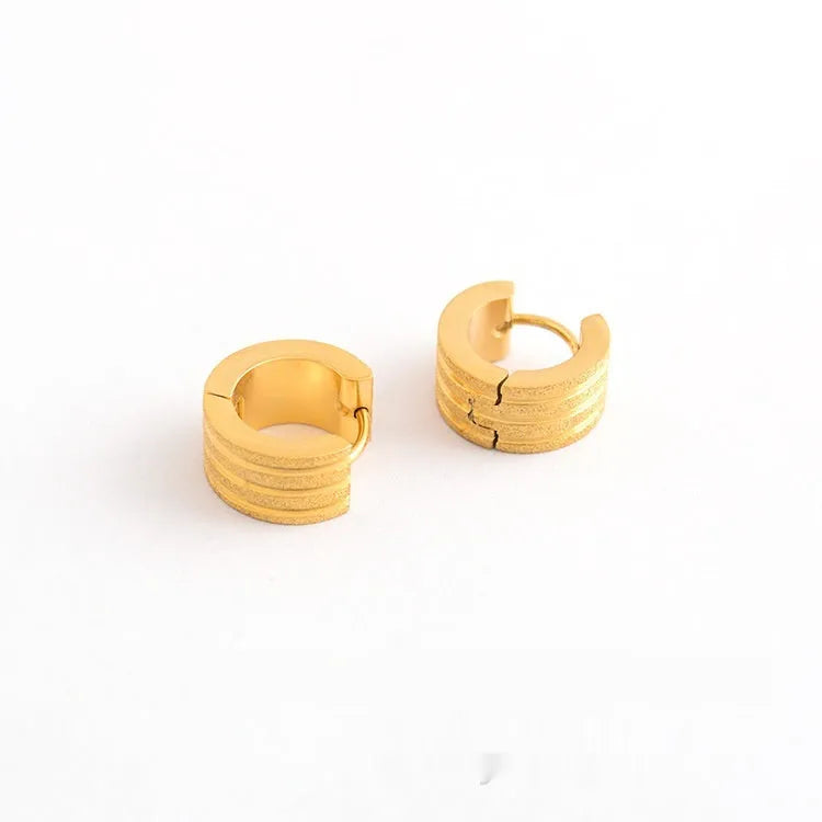 Korean-style three-line geometric earrings with a frosted finish in titanium steel