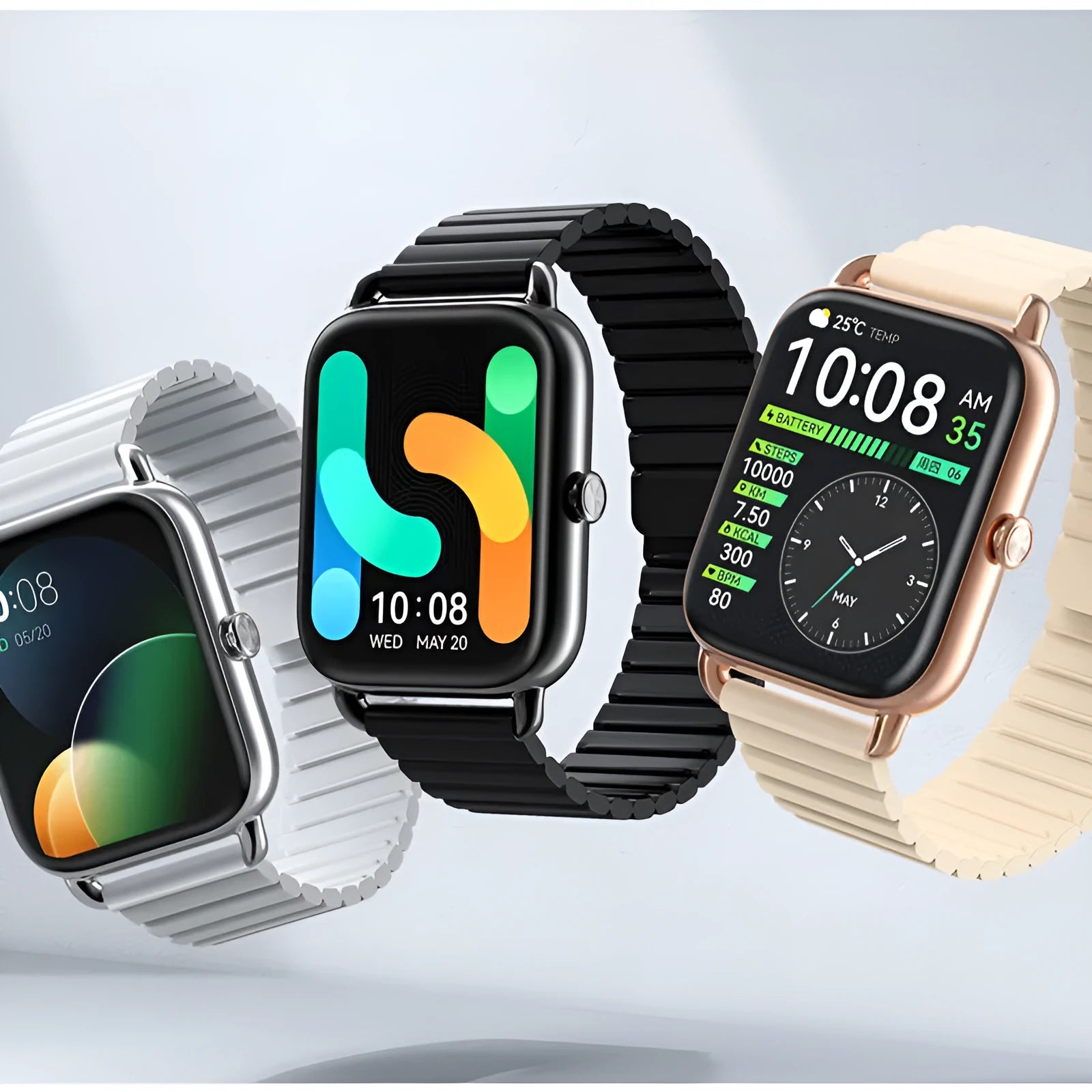 HAYLOU RS4 Plus smartwatch in Black, Champagne, or Silver with AMOLED display on wrist