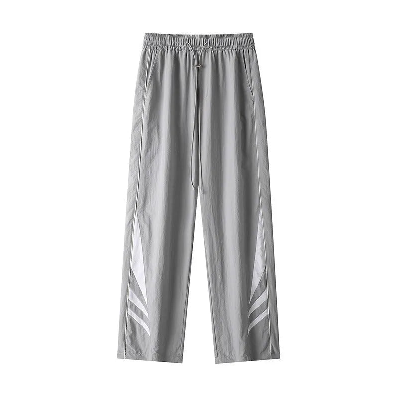 Men's grey straight leg casual trousers with elastic waist for plus size summer sports wear