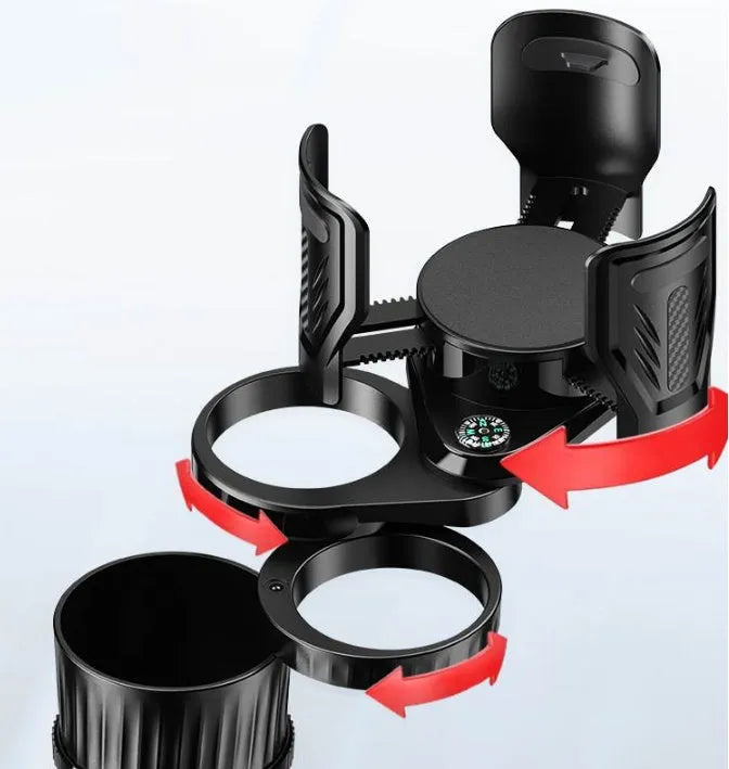 Carbon fibre black car drink holder with retractable adjustable base for vehicle centre console