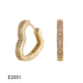 Gold plated heart-shaped clip earrings with zircon stones and gang drill decorative elements