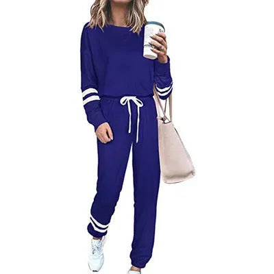 Women's plus size casual suit set in loose fit with long sleeves, shown in a solid colour.