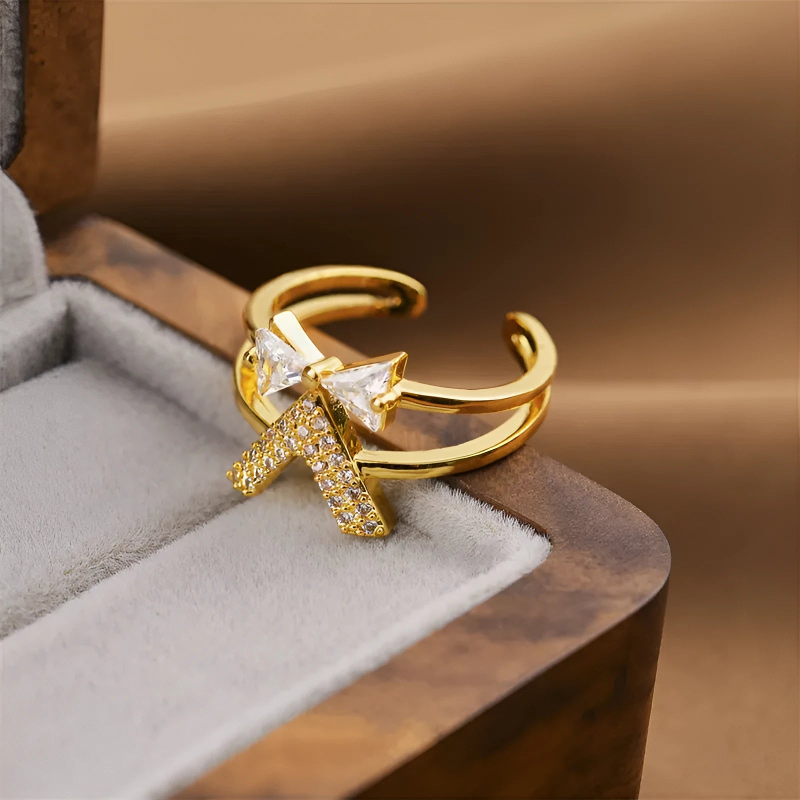 Korean fashion women's geometric open ring with electroplated gold finish on copper