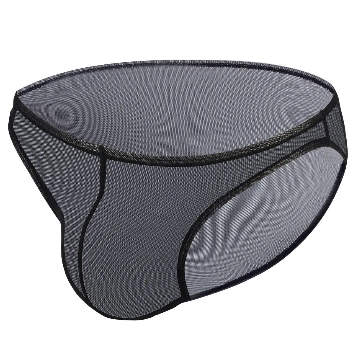 Men's black ice silk triangle briefs with mid waist design showing quick-drying nylon fabric texture