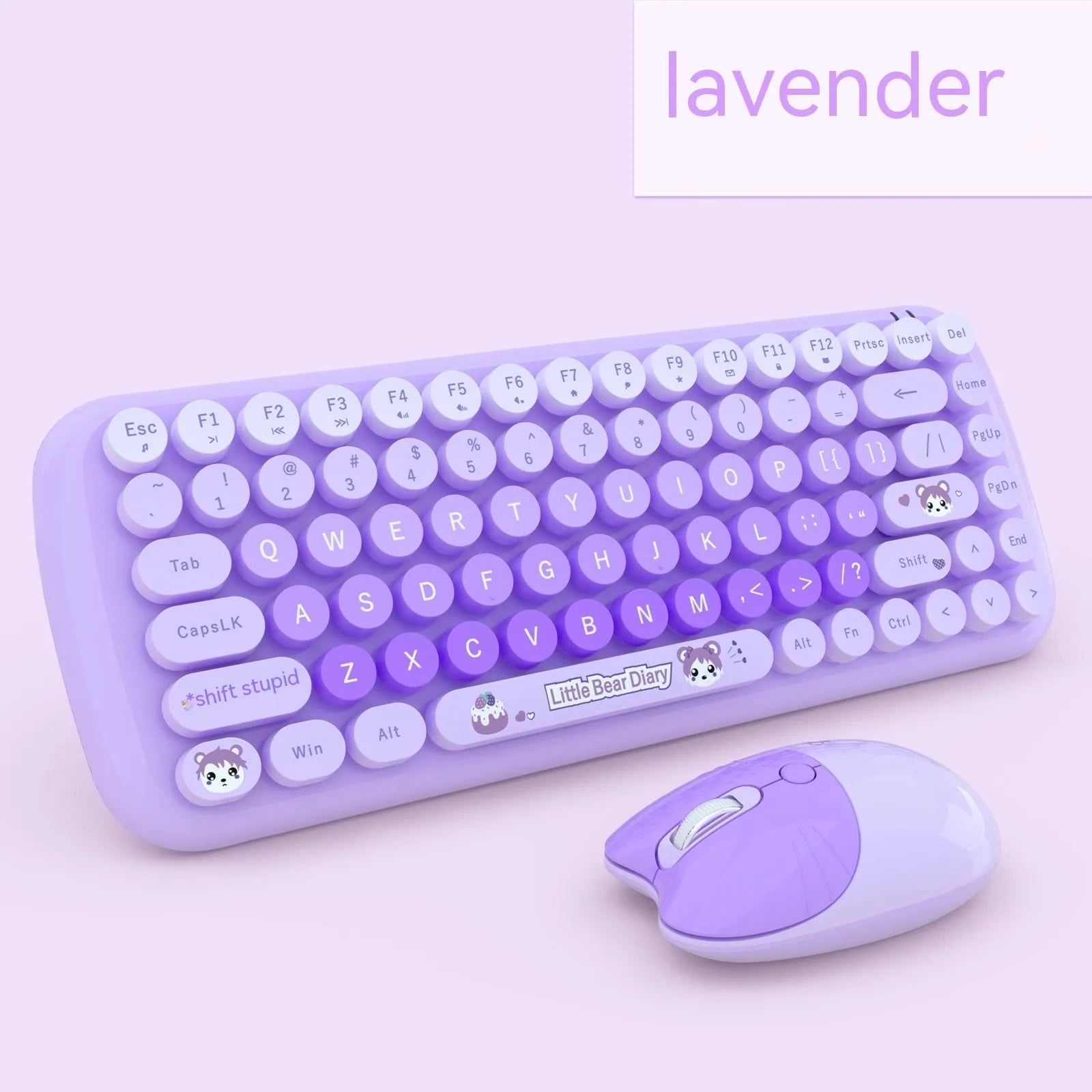 Pink wireless keyboard and mouse set with compact design on a desk