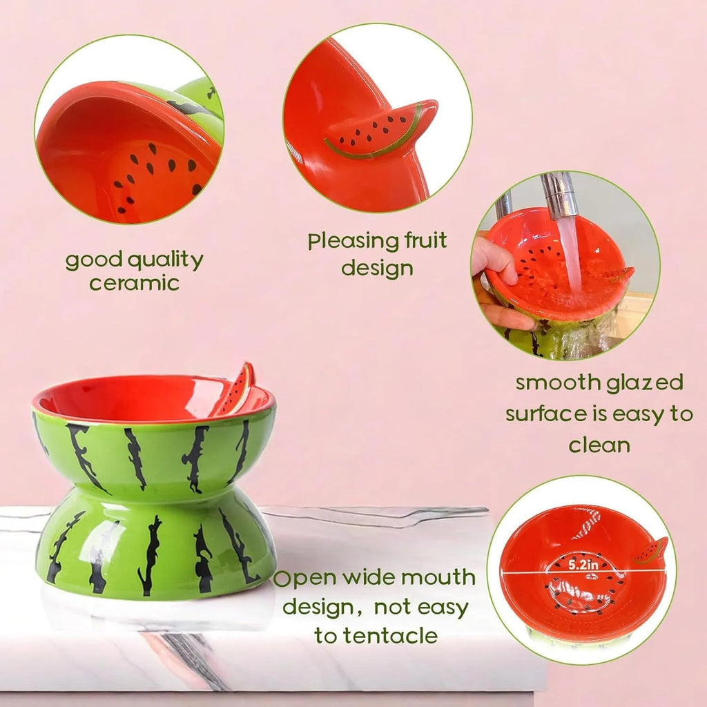 Ceramic raised cat bowl with tilted design in orange, pitaya, or watermelon colour options