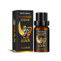 A 10ml bottle of men's body care massage oil with ginger and cocoa butter.