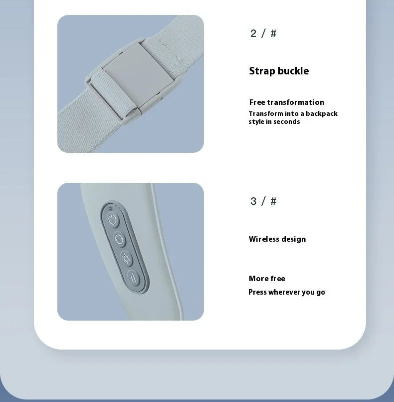 Grey elastic fabric covered neck and back massager with USB charging cable