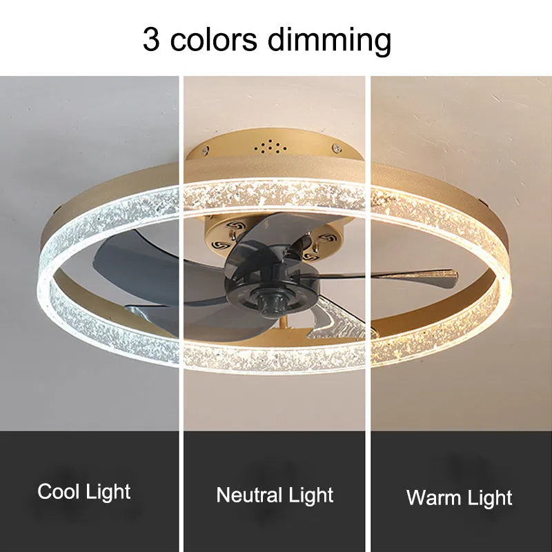 Nordic style ceiling fan lamp with remote control and LED lighting in coffee gold finish