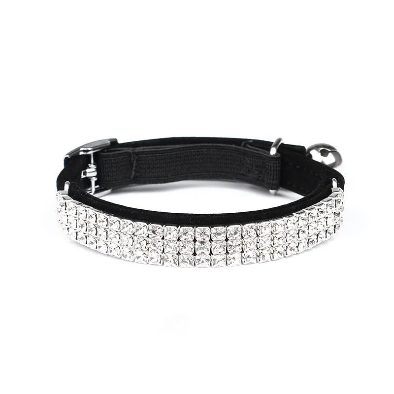 Red suede velvet cat collar with rhinestone, adjustable 20-30cm length.