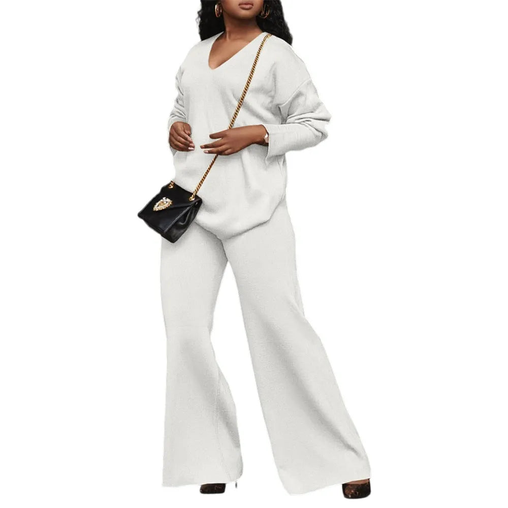 Women's brown thickened suede two-piece suit with long sleeves and trousers, Japanese-Korean casual style