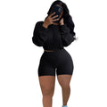 Women's sunken stripe solid colour off-the-shoulder two-piece set with long sleeves and shorts.