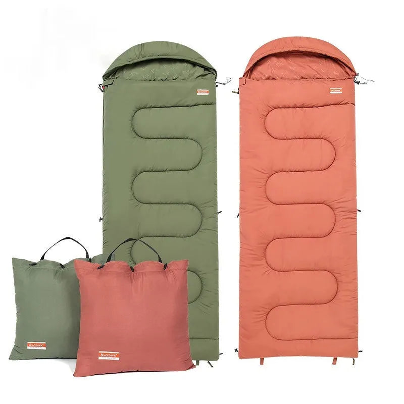 Outdoor camping sleeping bag with cotton construction in ochre and olive green colour options