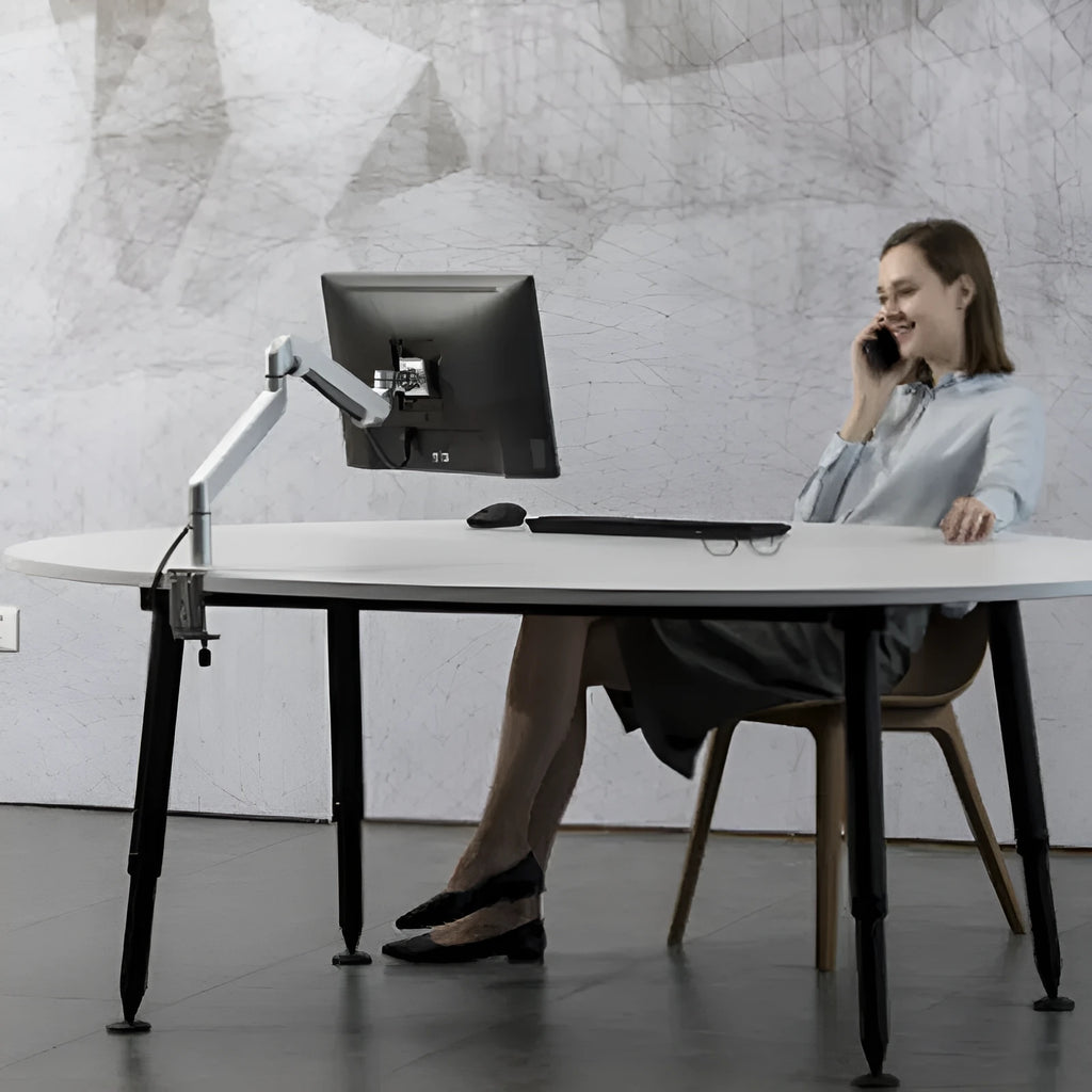 Adjustable aluminum computer stand with air pressure arm bracket in silver or black colour