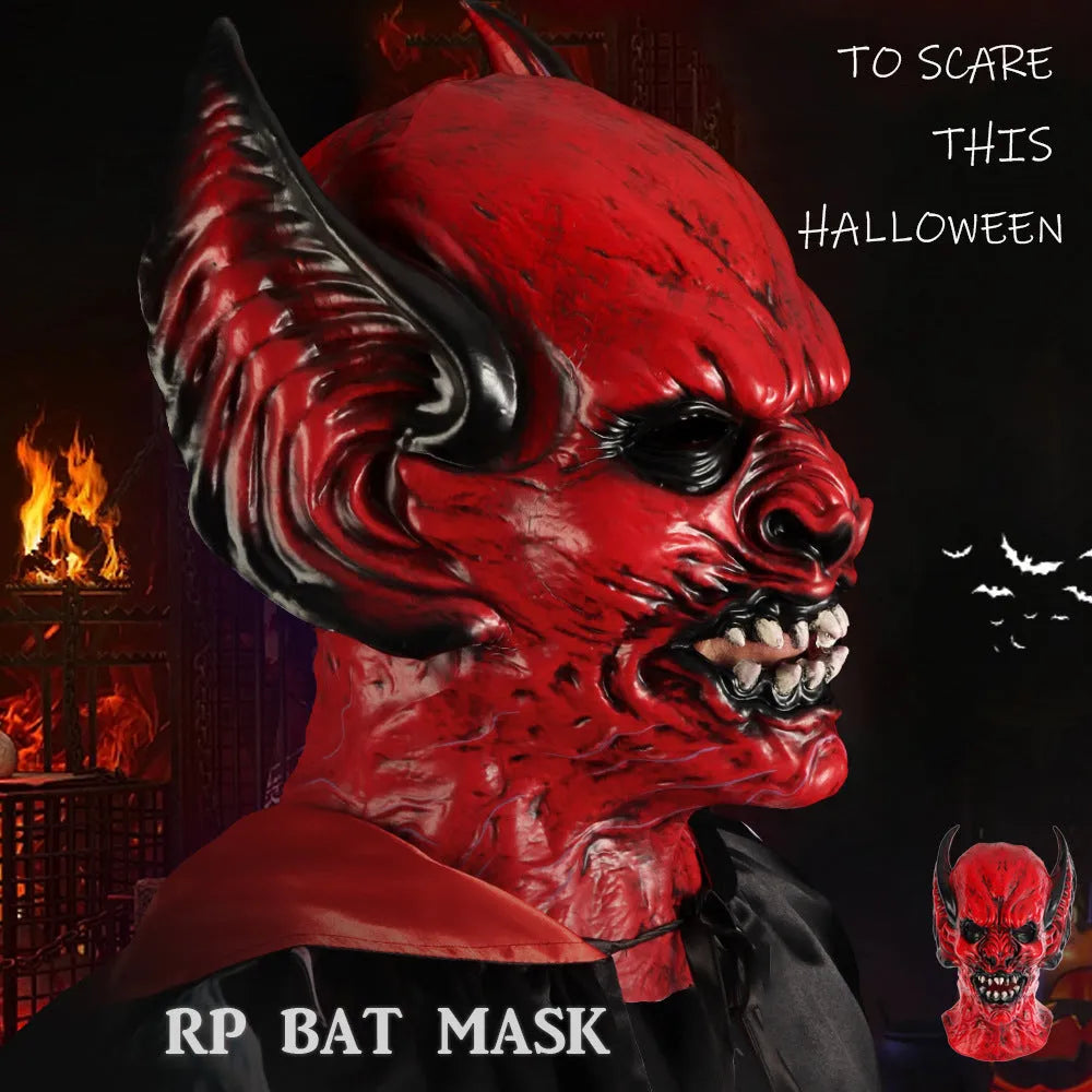 Red bat design party hood mask made from RP foam for horror costume dress-up.