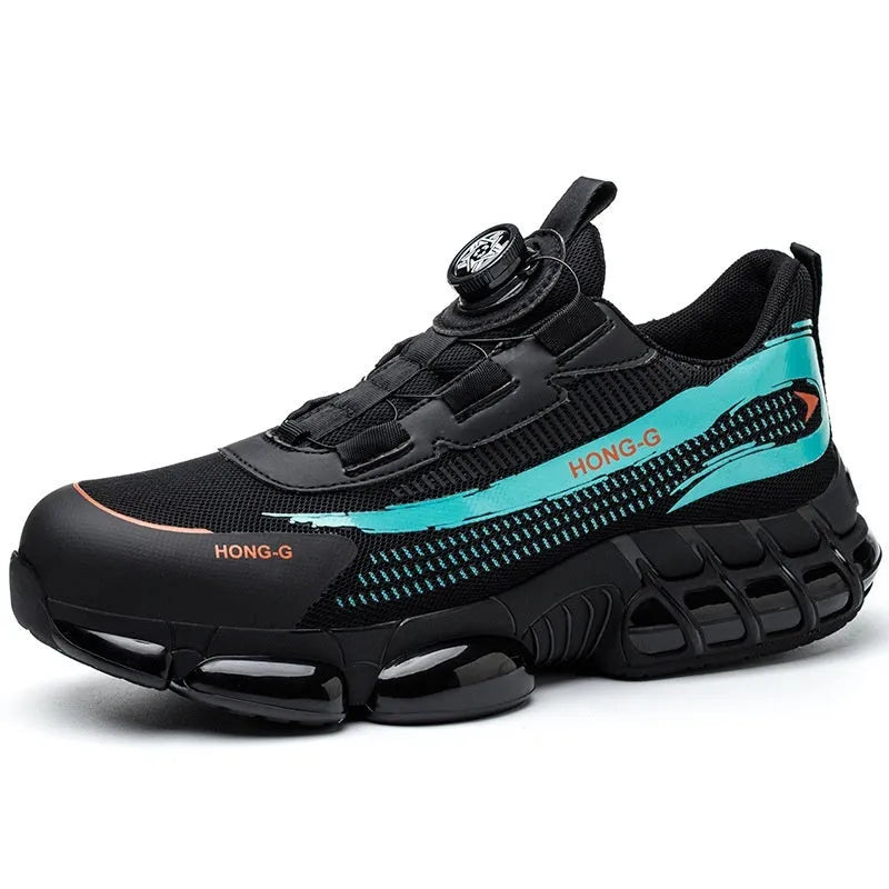 Lightweight black industrial safety shoes with steel toe cap and lace-up front