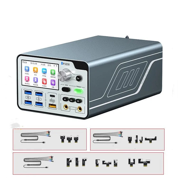 320W intelligent regulated power supply meter with 3.0 inch IPS display and connection cables for mobile phone repair