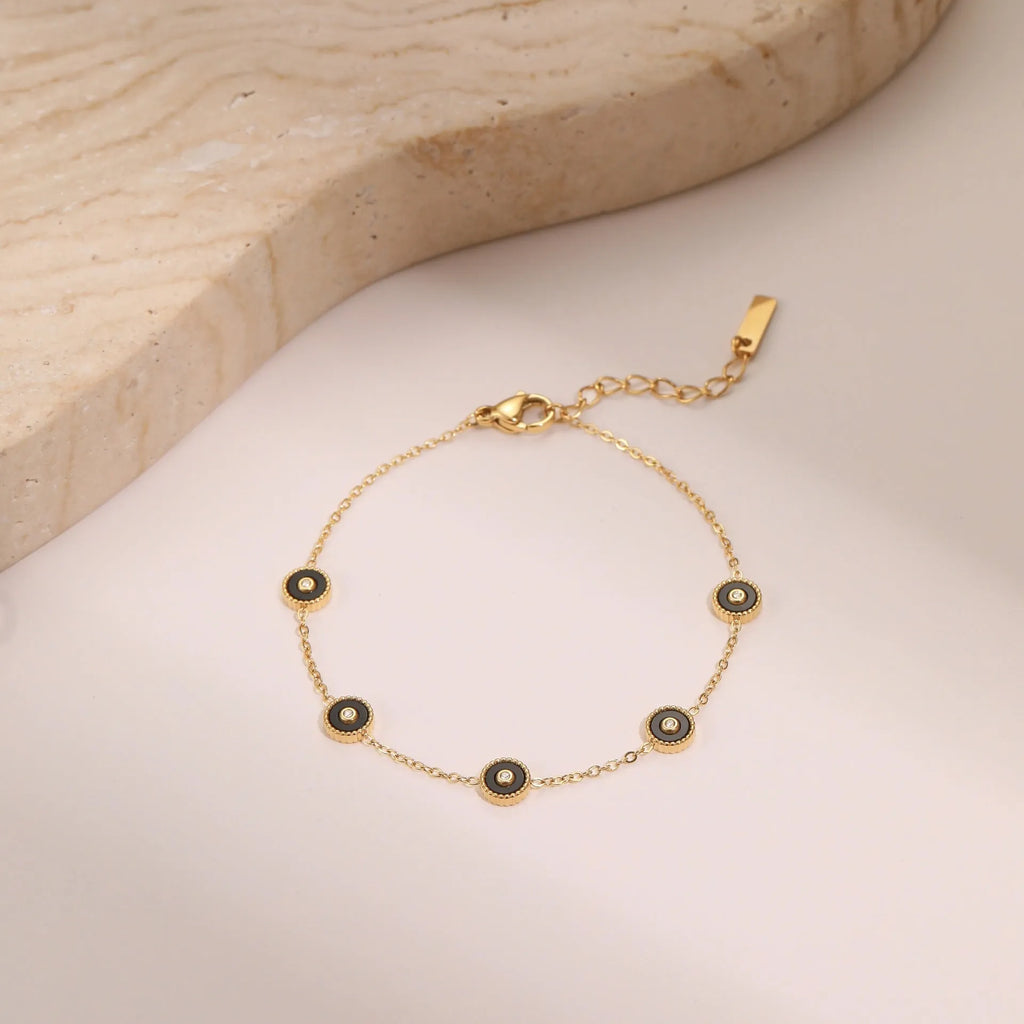 Women's geometric fritillary pattern bracelet and necklace set with 18K gold plating over stainless steel
