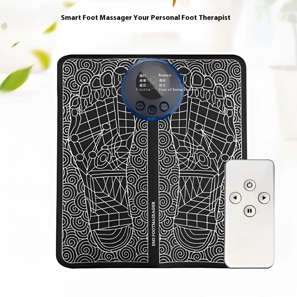 Remote control foot massage cushion with LCD display and leather upholstery