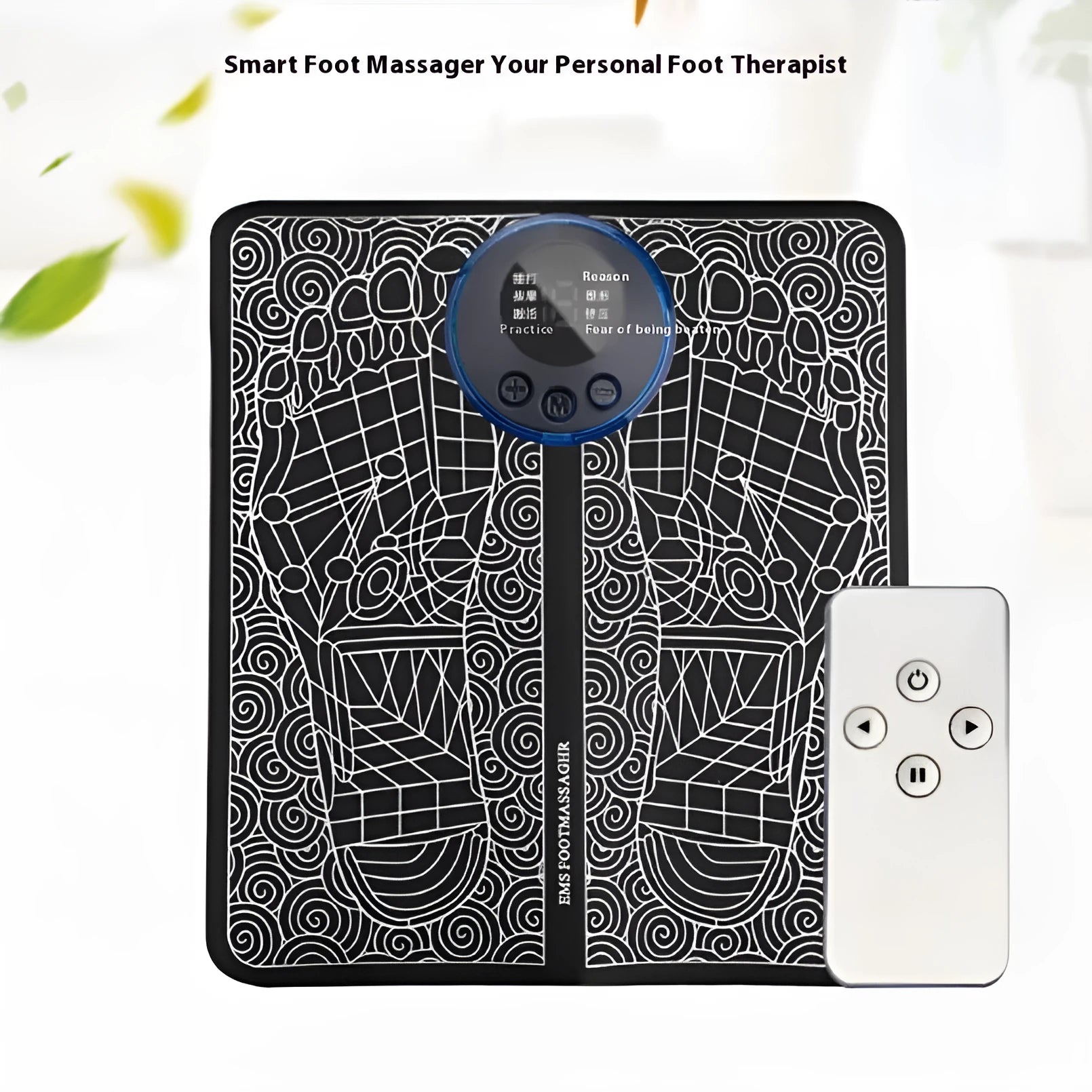 Remote control foot massage cushion with LCD display and leather upholstery
