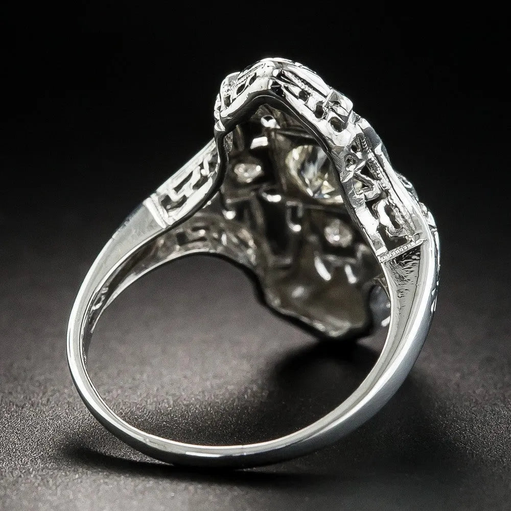 Copper electroplated silver ring with hollow cutout geometry design and diamond-studded details