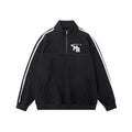 Black Hong Kong style retro sports hoodie with stand collar design and long sleeves