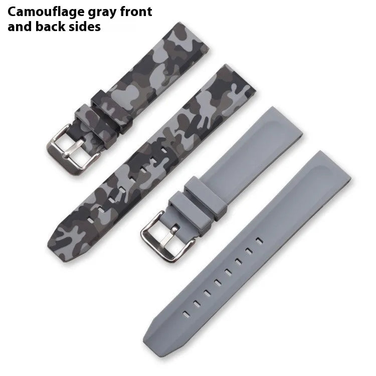 Camouflage pattern silicone watch strap in 20mm 22mm 24mm width options with green blue grey colours