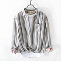 Men's striped linen shirt in red or grey with long sleeves and loose fit for spring summer wear