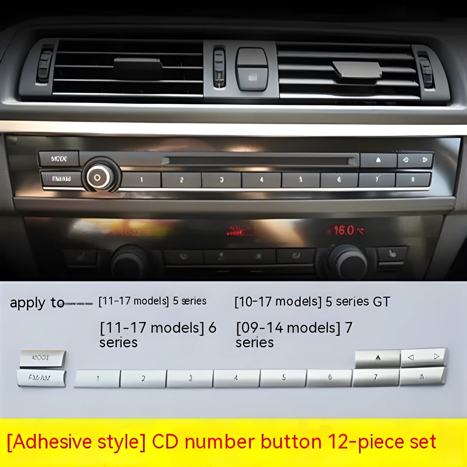 Silver automotive air conditioning button replacement set with multiple fitting options