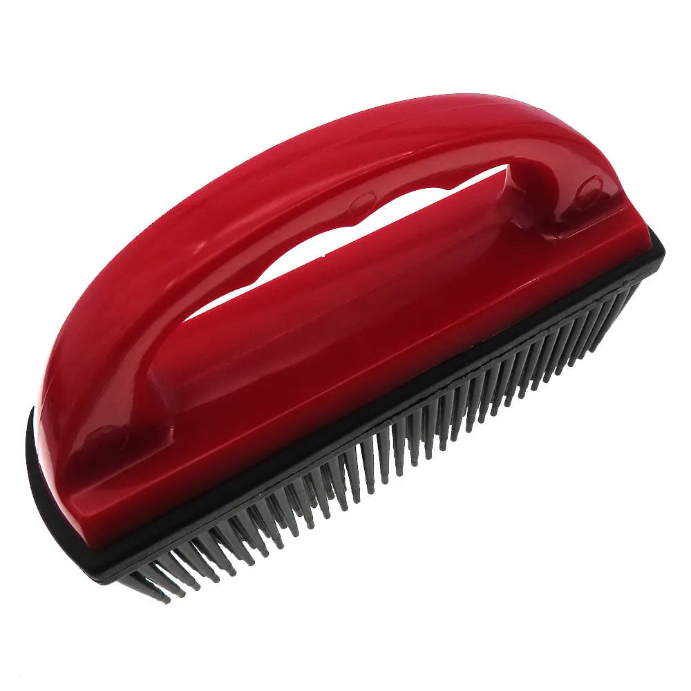 Red silicone pet hair removal brush for bath massage and carpet cleaning