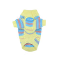 Blue and yellow striped wool dog sweater for small breeds in sizes XS to XXL