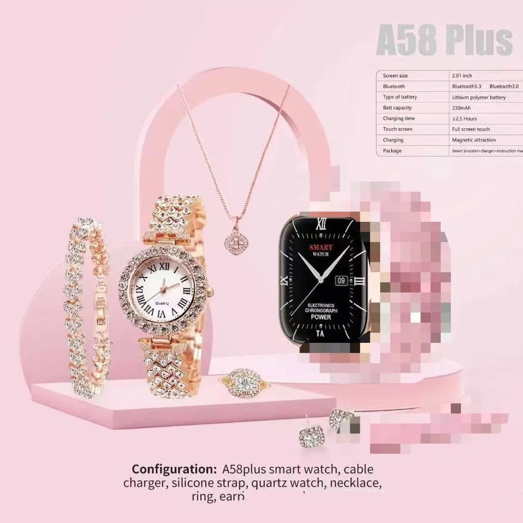 A58plus smart watch in black with touch screen displaying time and Bluetooth calling interface