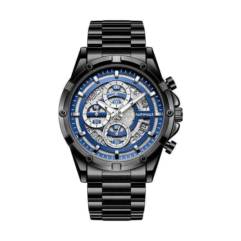 Men's luminous waterproof quartz watch with a steel bracelet in a casual style.