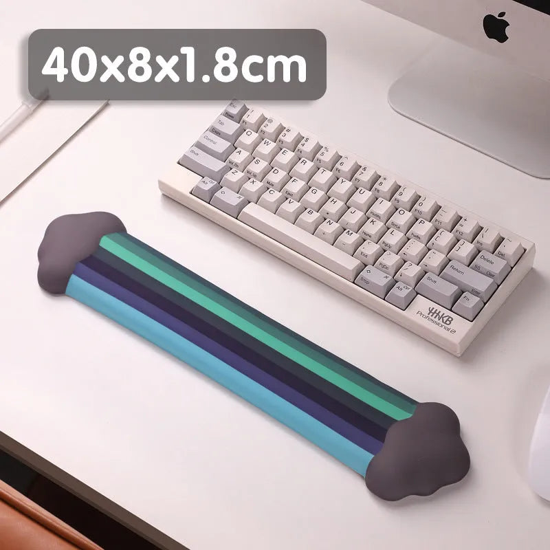 Silicone desk mat set with cloud-patterned wrist support and keyboard rest