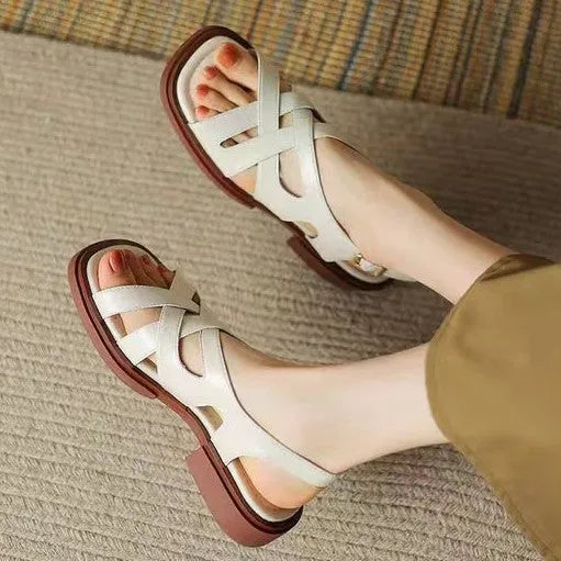 Women's glossy patent leather square toe sandals with cross straps in three colour options