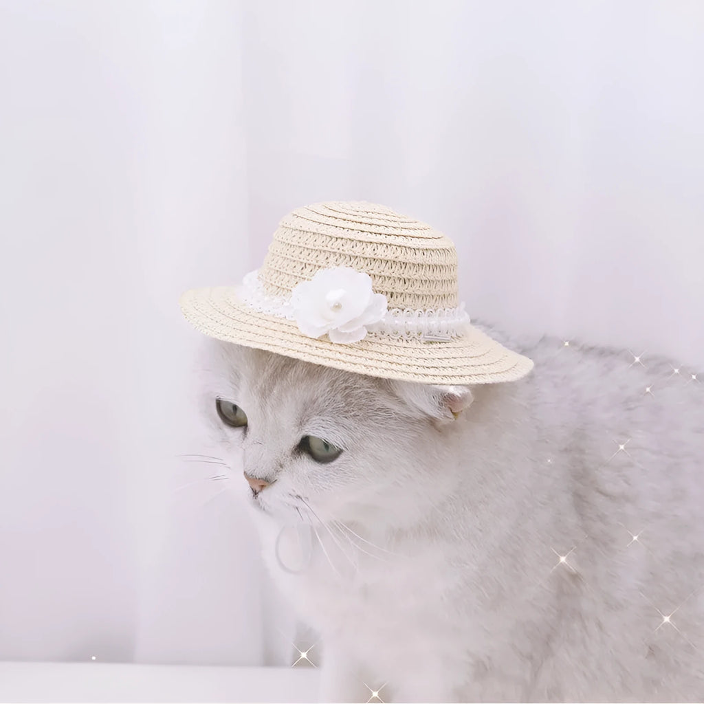 Handmade adjustable bowknot pet hat for dog or cat in cartoon style, showing colour options.
