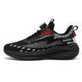 Men's grey rotating buckle Fly-knit mesh sports running shoes with TPU popcorn sole