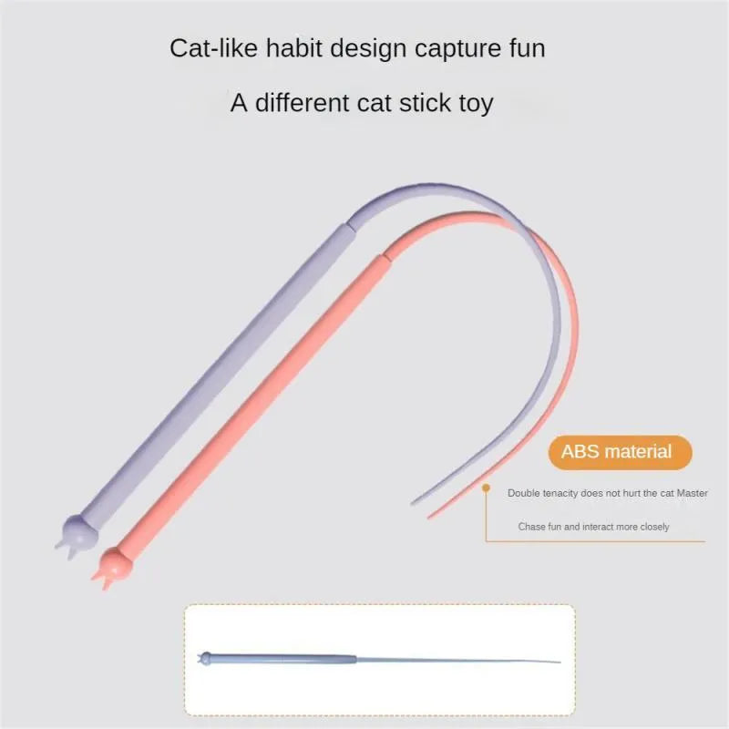 Blue silicone mouse tail cat toy with cat head handle showing 80cm length