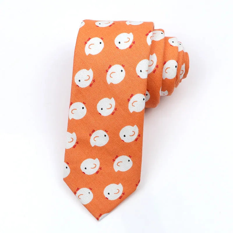 Korean-style narrow men's cotton bow tie with a printed cartoon pattern.