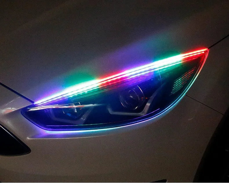 RGB colour LED daytime running light strip with remote control in 30cm, 45cm, and 60cm sizes