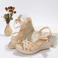 Women's wedge sandals with fish mouth open toe design in black and milky white colours