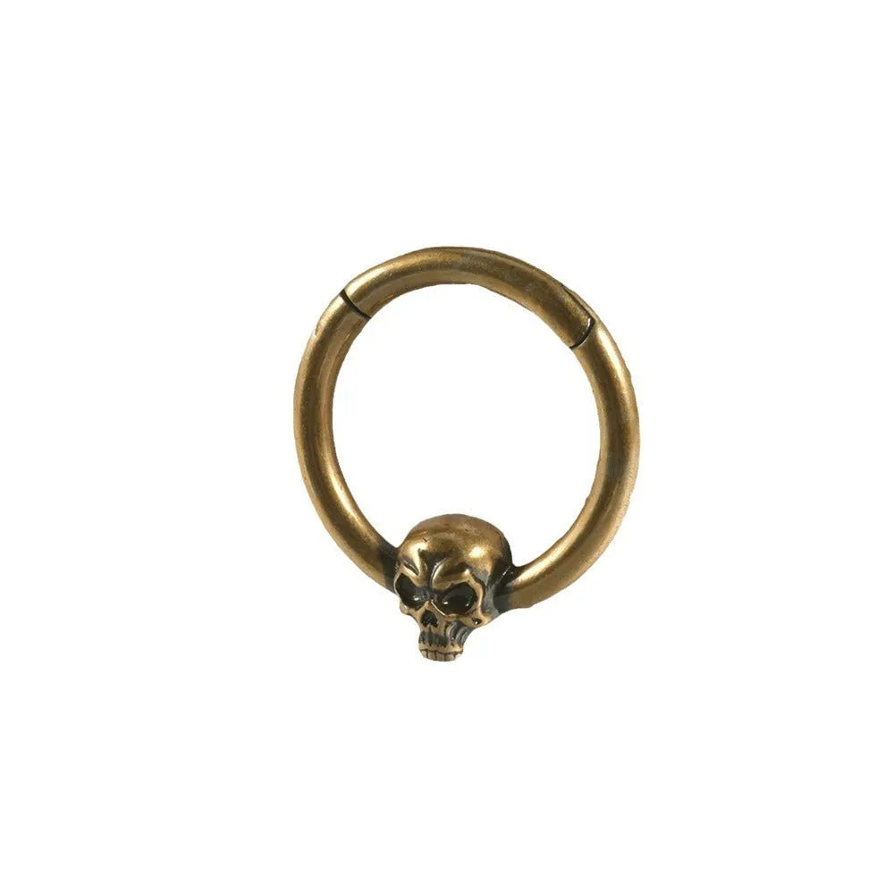 Punk copper earrings with vintage ghost head design in antique gold finish