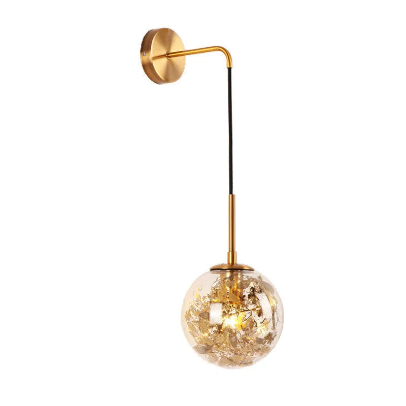 Glass shade wall lamp in golden or silver finish with 15cm or 20cm diameter for bedroom lighting