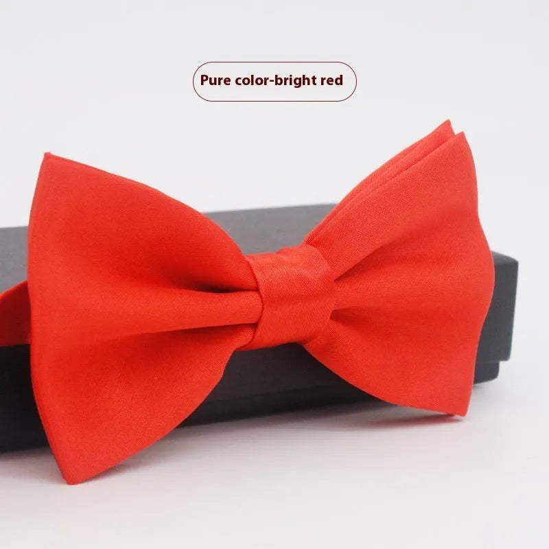 Men's solid colour formal bow tie in flat head style showing 12x6cm dimensions