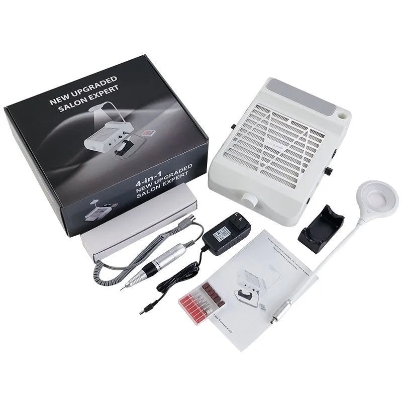 White nail polishing machine with vacuum cleaner and four-in-one grinder head
