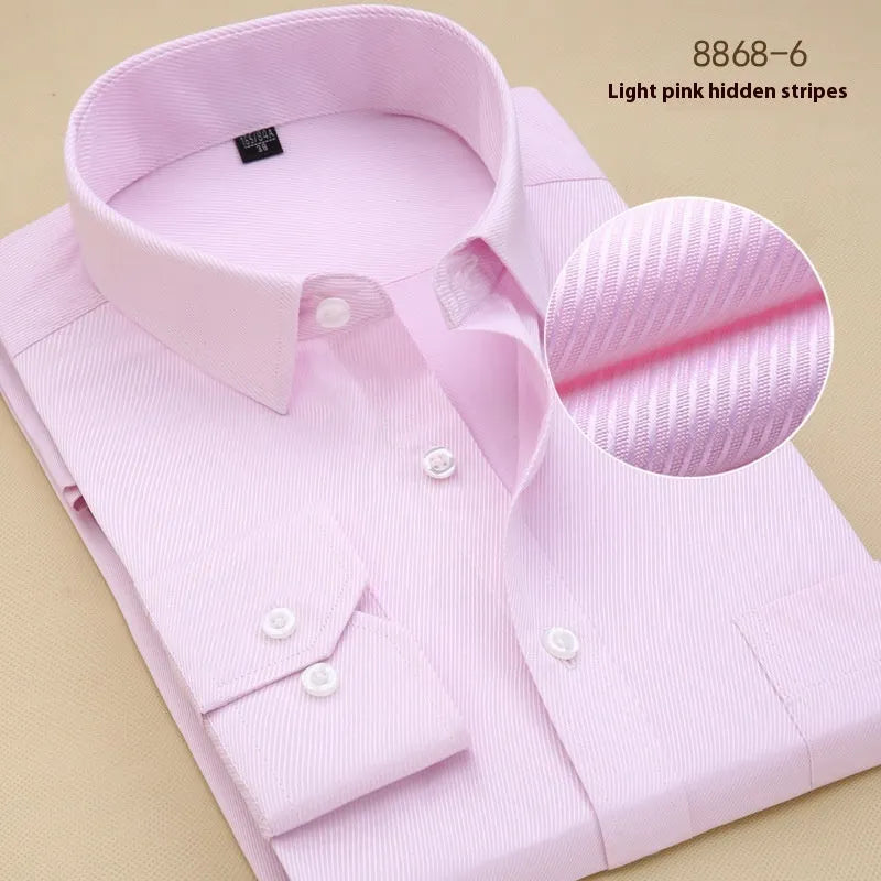 Men's black slim fit cotton business shirt with long sleeves and solid colour design