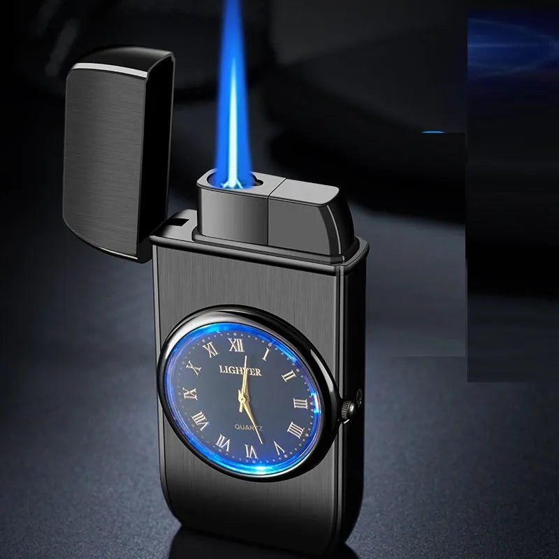 Electronic watch design metal cigarette lighter with wind-resistant ignition and LED flashing lamp