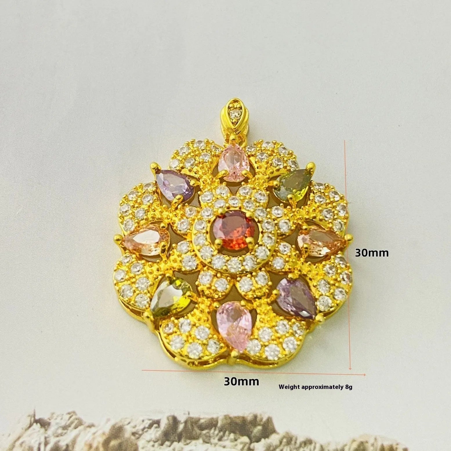 Women's flower-shaped zircon pendant necklace in gold, champagne gold, or platinum colour electroplated metal